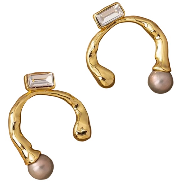 ALEXIS BITTAR • Gold Liquid C-Shaped Pearl Earrings - Picture 5 of 5
